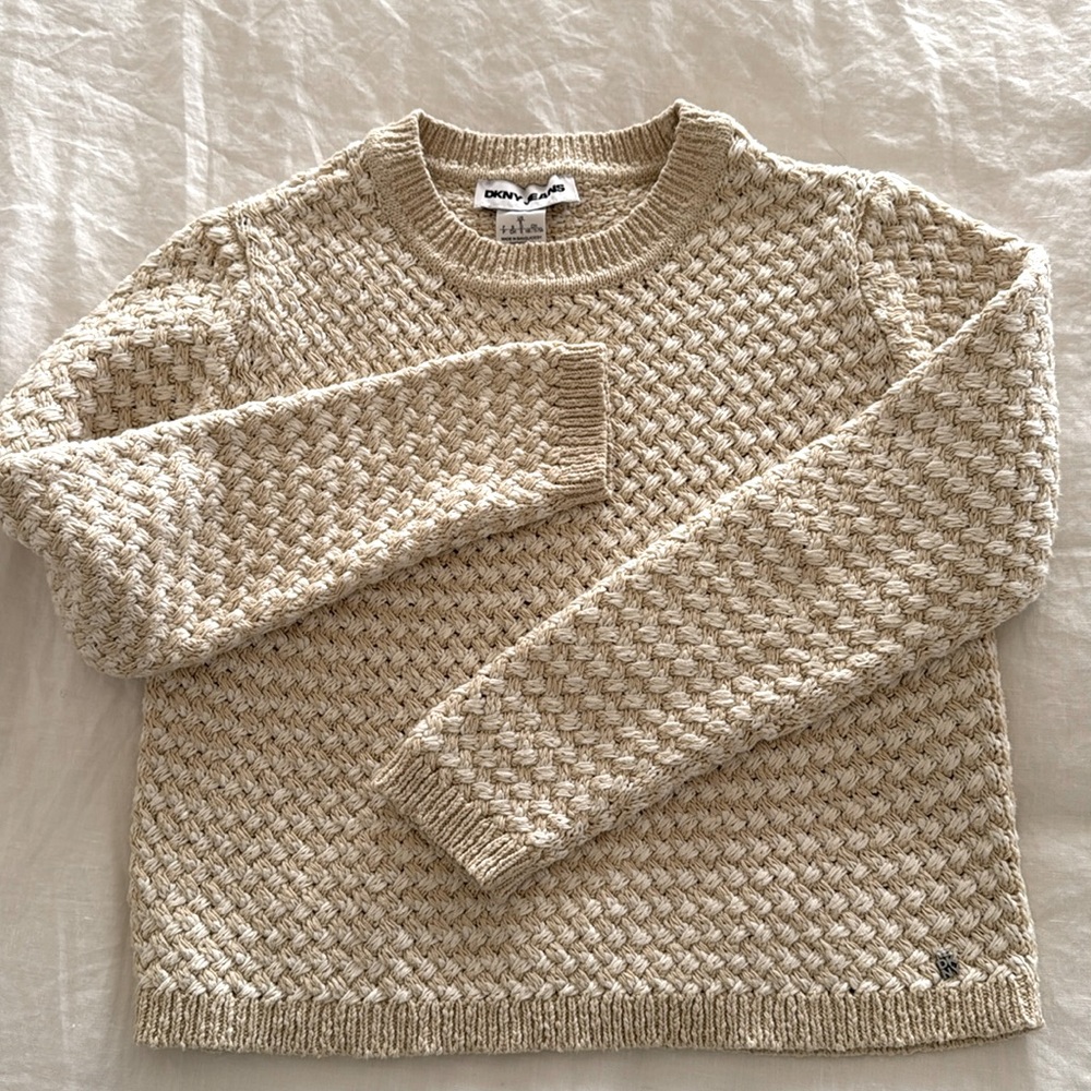 Like New DKNY Cream Textured weave Crew Neck Sweater